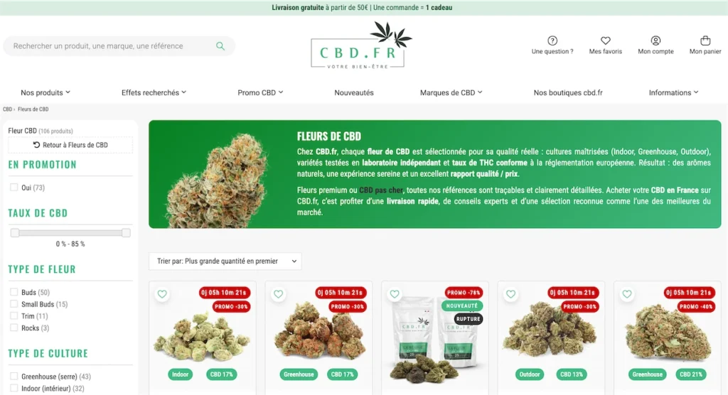 capture d'écran d'une page catégorie du site web cbd.fr